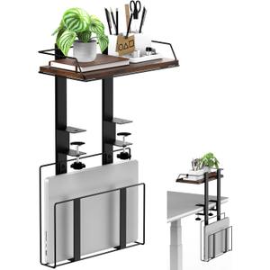 Invech Clamp-On Desk Shelf with Under Desk Cable Book Management Tray, Adjustable Desk Storage Shelf for Office Table Gaming Accessories and Book Storage