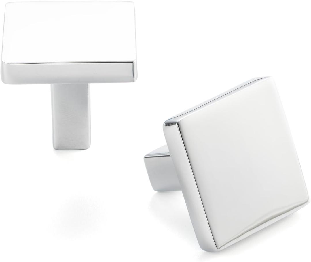 Polished Chrome, Square Kitchen Cabinet Knob ZK2401 | Pack of 10, Modern Pull Handle, Solid Hardware for Drawer, Dresser, Bathroom, Vanity, Furniture Door, Cupboard, Bedroom, Size: 1-1/8 Inch