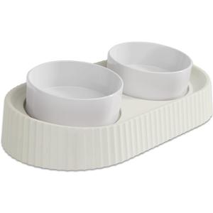 Ceramic Elevated Cat Bowls 15 Tilted Raised for Indoor Cat Anti Vomiting Food and Water Bowl Set Dog Bowls for Small Dog Whisker Fatigue Pet's Dishes (White)