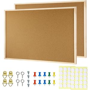 2 Pcs Cork Board, 17.7''x13.3'' Bulletin Board, Wooden Framed Corkboards for Wall, Small Cork Board, Vision Board Supplies, Prayer Board, Picture Board for Photos, Office, Home Decor, School