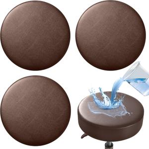 4PCS Brown Bar Stool Covers Round Chair Cover,12-15 Inch Round Barstool Seat Covers for Chairs, Waterproof Washable Circle Chair Cover with Elastic Bands