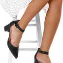 mysoft Women's Pointed Toe Low Chunky Heels Closed Toe Ankle Strap Dress Pump Shoes, Size 10
