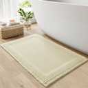RESARE Waffle Bath Mat for Bathroom, Super Absorbent Bathroom Rugs Non Slip Machine Washable, Ultra Soft Quick Dry Boho Bath Rugs with Tassels for Floor, Upgraded Bordered Design, 17"x24" Cream