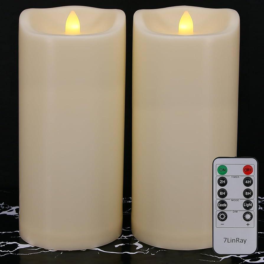 Large 10" x 4" Outdoor Waterproof Flameless Candles with Remote and Timers, 1000 Hours Battery Operated LED Flickering Pillar Candles for Lanterns, Ivory Plastic, Set of 2