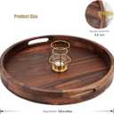 18 Inches Extra Large Round Black Walnut Wood Ottoman Tray with Handles, Serve Tea, Coffee or Breakfast in Bed, Classic Circular Wooden Decorative Serving Tray