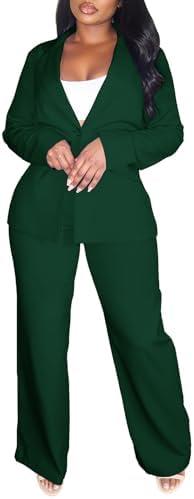 Elainone Pant Suits for Women Professional 2 Piece Outfits Solid Color Button Down Business Casual Blazer Sets, S