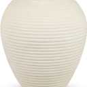 11" Rustic Ceramic Vase for Home Décor, Farmhouse Ribbed Pottery Vase for Pampas Grass & Dried Flowers, Decorative White Flower Vase for Living Room Table Shelf Mantel Centerpiece, Matte Ivory