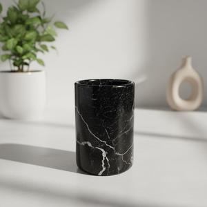 Handmade Marble Utensil Holder for Kitchen Countertop Storage | Multipurpose Organizer for Spatulas, Office Supplies, & Wine Chiller (Black Zebra)