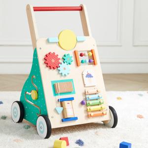 Asweets Wooden Baby Walker Push and Pull Learning Activity Walker Kids Activity Toy Multiple Activities Center Develops Motor Skills & Stimulates Creativity(Color) (Red)