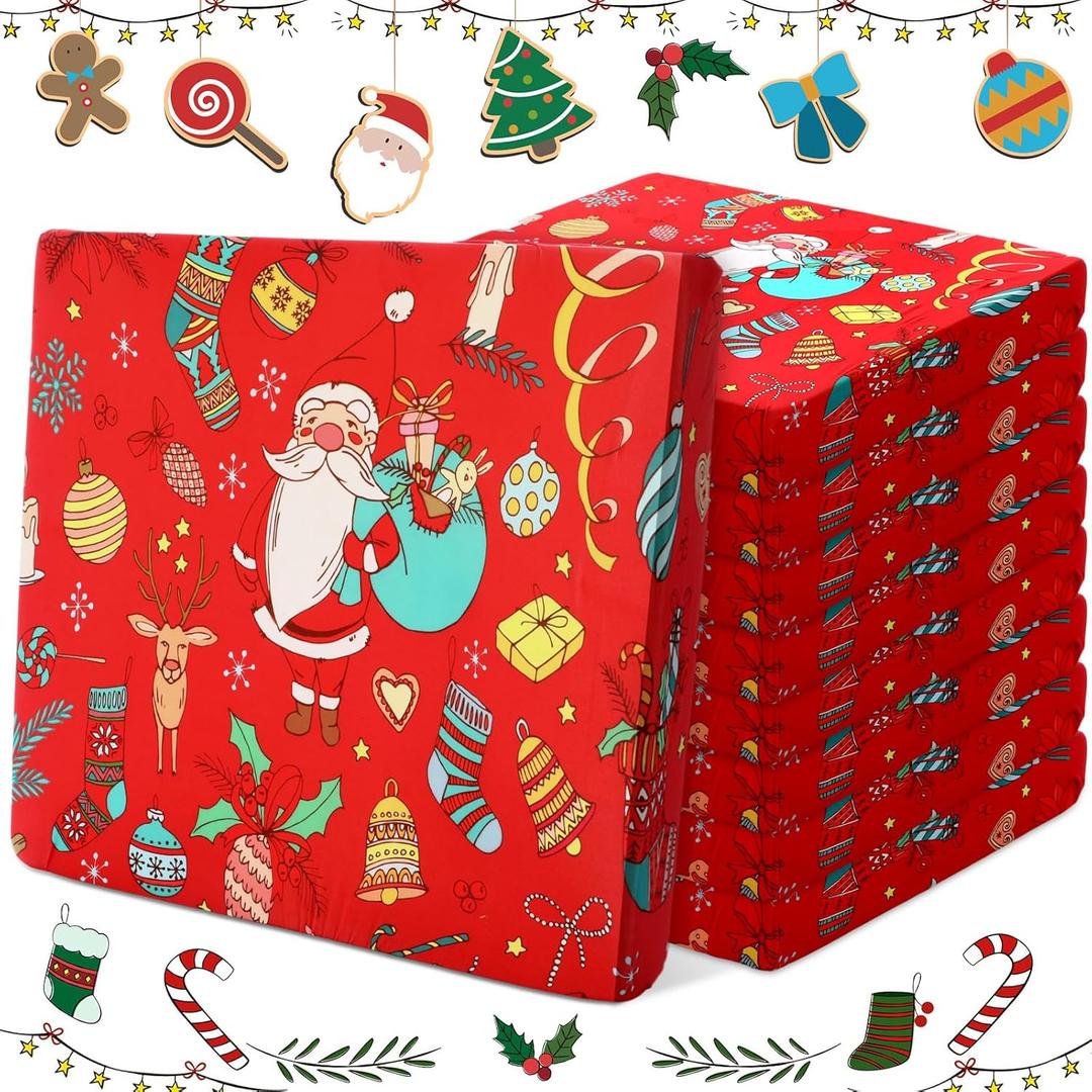 8 Pcs Christmas Patio Cushion Covers, Santa Claus Stretch Sofas Seat Covers for Home Indoor, Claus Printed Replacement Furniture Protector Slipcover for Christmas Decor, with Elastic Fixing Buckle