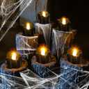 24Pcs Halloween Decorations Indoor Candles Black Tea Lights: Led Flameless Tealight Battery Operated Table Decor with Spider Webs (No Timer & Remote)