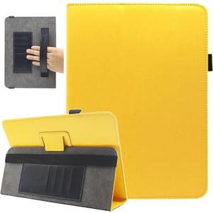 Universal 10 10.1 11 Inch Tablet Case, Viclowlpfe Protective Folio Stand Android 16 15 Case for 9.6-11 Inch Tablet with Hand Strap and Cards Slots, Lemon Yellow