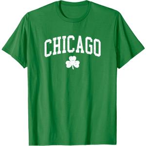 Retro Chicago IL St Patricks Day Lucky Clover Souvenir T-Shirt (Green, M)