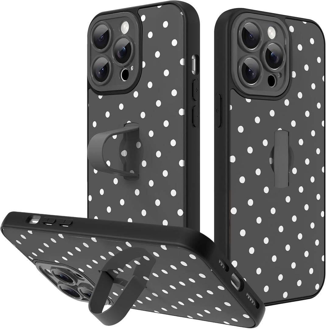 KANGHAR Compatible with iPhone 13 Pro Max Case Black Dot Pattern Cute Wristband Stand Phone Cover for Women Girls Men Shockproof Slim Protective Cover Phone 13 Pro Max 6.7 Inch