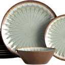 Melamine Dinnerware Sets for 4,12 Pcs Party Plates and Bowls Sets,Outdoor Use Harvest Dinner Dishes Set,Great for RVs Camping,Lightweight Unbreakable,Dishwasher Safe,Sage Green