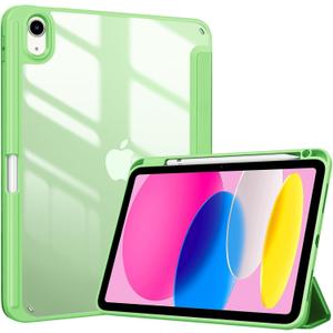 ProCase for iPad (A16) 11th Generation 11 Inch 2025/10th Generation 10.9 Inch 2022 Case with Pencil Holder, Hybrid iPad 11 10 Case with Clear Back, Supports Auto Wake/Sleep -Green
