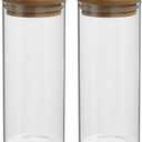 PATIKIL 12 OZ Glass Jar with Airtight Bamboo Lid, 2 Pack Glass Kitchen Container Clear Food Storage Jar for Nuts Sugar Coffee Beans Spices 