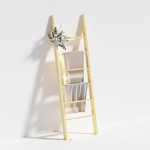 Blanket Ladder for Living Room 5-Tier Blanket Holder with Light, Wall-Leaning Blanket Rack, Ladder Shelves, Wooden Quilt Ladder, Farmhouse Decor for Bedroom Bathroom Home Decor (Wood)