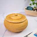 Hand-Woven Round Rattan Storage Basket with Lid 8.6x5.1 Inch Durable Wicker Box for Picnic, Decoration, and Multi-Purpose Storage Eco-Friendly Craftsmanship