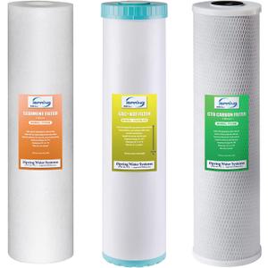iSpring F3WGB32BKS 3-Stage Whole House Water Filter Set, 4.5 x 20 Sediment, GAC+KDF, and CTO Carbon Block Cartridges, Fits WGB32B-KS