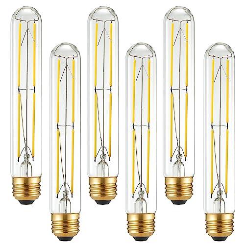 Arberlic 7.3 Inch T10 LED Bulb,6W E26 LED Bulb dimmable Equivalent E26 Bulb 60 watt,Neutral White 4000K,600lm,CRI85+,AC120V,Clear Glass Long Tubular Light Bulb,Flicker-Free,Pack of 6