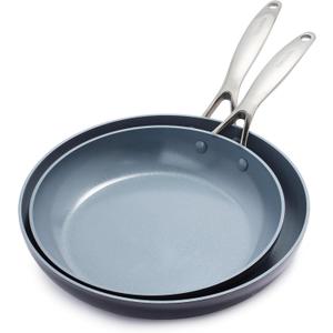 GreenPan Valencia Pro Hard Anodized Healthy Ceramic Nonstick 10" and 12" Frying Pan Skillet Set, PFAS-Free, Induction, Dishwasher Safe, Oven Safe, Gray