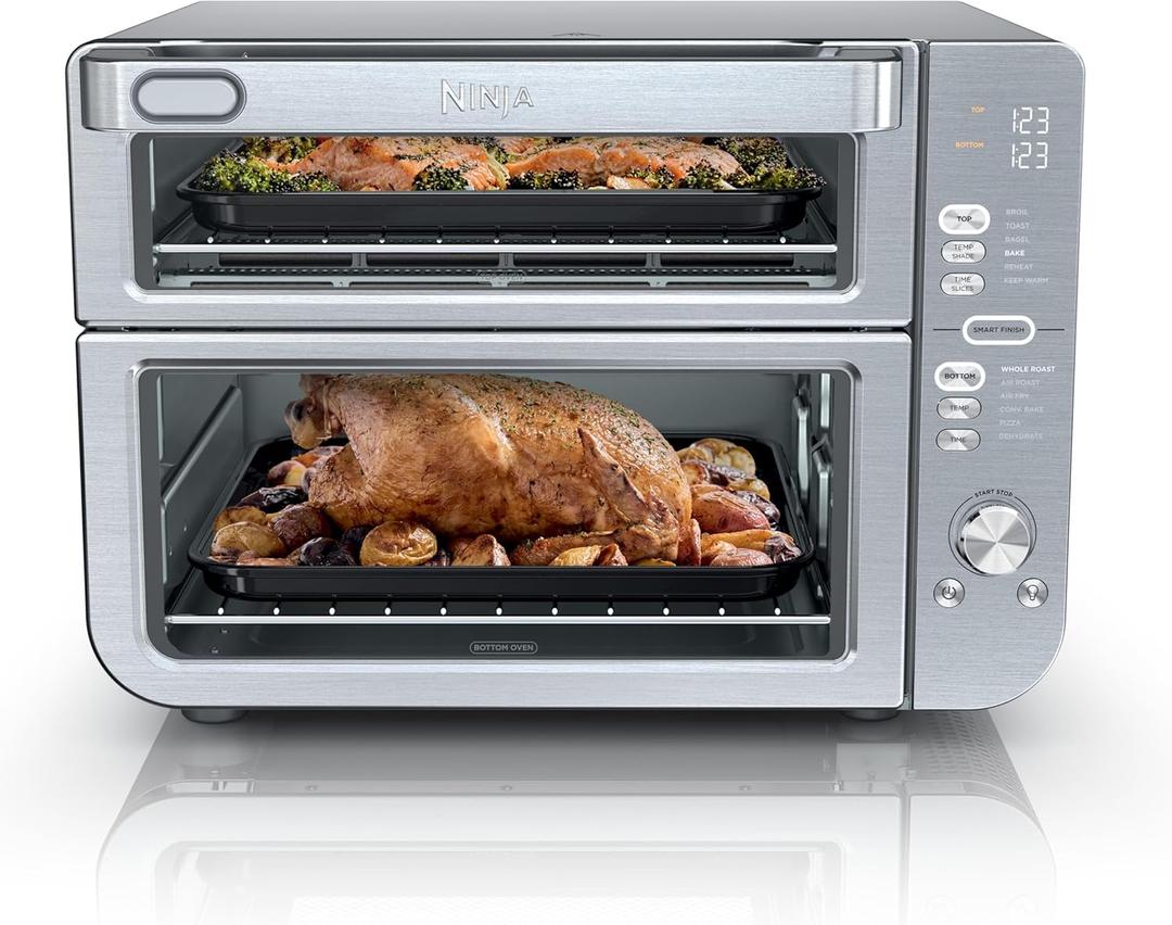 Ninja Air Fryer Toaster Oven Combo | Double Stack XL | 12-in-1 | Fits 4.5 lb Chicken & 6lbs of Wings | Smart Finish Cook 2 Different Meals at Same Time | Countertop Oven | Stainless Steel | DCT601