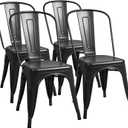 Furmax Metal Dining Chair Indoor-Outdoor Use Stackable Classic Trattoria Chair Chic Dining Bistro Cafe Side Metal Chairs Set of 4 (Black)