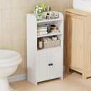 Homhedy Small Bathroom Storage Cabinet, Freestanding Toilet Paper Storage with 2 Doors and Shelves, Bathroom Organizers and Storage for Small Spaces, Laundry Room, 7.9" D x 14.6" W x 31" H, White
