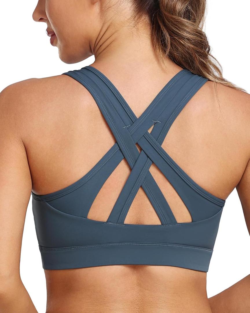 Sports Bras for Women High Support, Molded Cup High Impact Criss Cross Back Workout Yoga Bra No Removable Padded Bra (Medium, Blue)