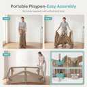Baby Playpen Portable, Pre-Assembled Play Pen 71x79 Large Foldable Playpen for Babies and Toddlers, Sturdy and Safe Toddler Play Yard Indoor Outdoor with Carry Bag, Dark Khaki