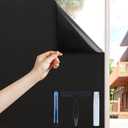 Volcanics Blackout Window Film with Installation Tools, Privacy Frosted Sun Blocking Black Window Cover Room Darkening Window Tint for Home Static Cling 100% Light Blocking 35.4 x 78.7 Inches