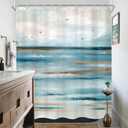 KOMLLEX Abstract Teal Beach Shower Curtain for Bathroom Decor 60Wx72H Ocean Oil Painting Sea Wave Seagull Mountain Nature Landscape Summer Hawaii Scenery Fabric Waterproof Polyester 12 Pack Hooks