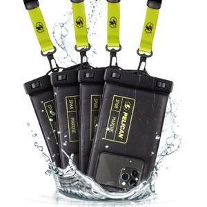 Pelican 3 Pack Marine - IP68 Waterproof Phone Pouch (Regular Size) Floating Waterproof Phone Case - Beach Cruise Ship Travel Essentials - Works w/ All Phones - Detachable Lanyard - Black/Hi-Vis Yellow
