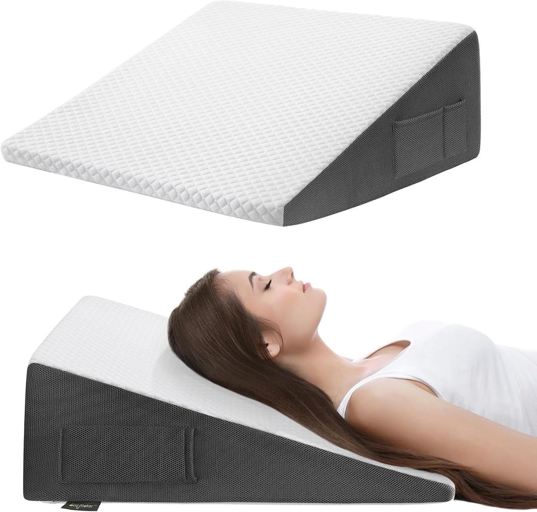 Cozymaker 10" Bed Wedge Pillow for Sleeping After Surgery, Back Support, Leg Elevation, Gerd Acid Reflux, Neck Pain, Snoring, Cooling Memory Foam Triangle Incline Wedge, Triangle Wedge 24*24*10 inch