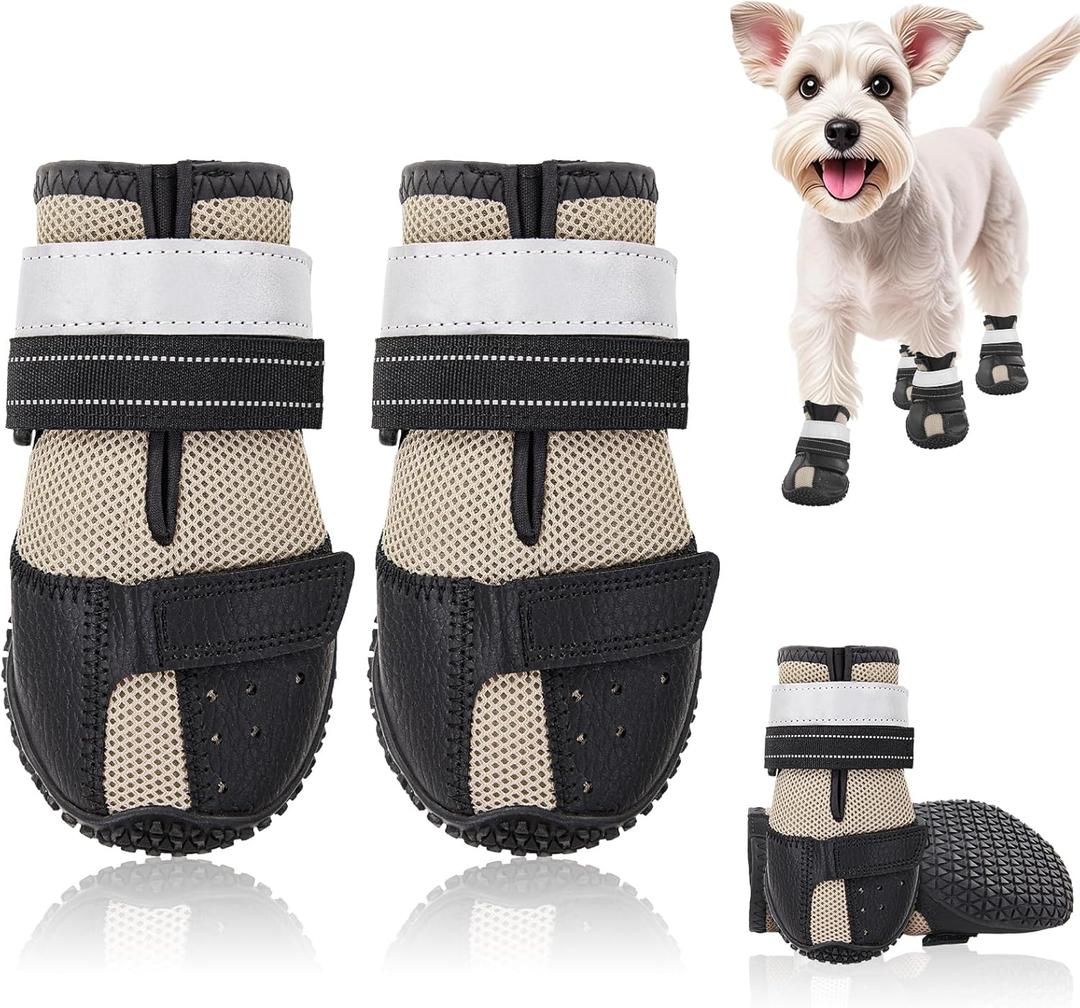 Breathable Mesh Dog Shoes for Small Dogs, Nonslip Soft Dog Shoes for Hot Pavement, Dog Booties with Reflective Strap for Outdoor Walking Hardwood Floor Hiking, Size 1(Pack of 4)