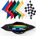 Set of 7 Racing Flag Mounted on 30'' Flagpole and Storage Bag 24'' x 30'' Polyester Race Track Flag for Sports Racetrack Outdoor Karting Circuit Home Indoor Outdoor Party Decorations