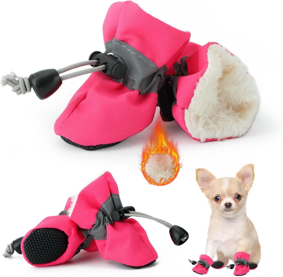 Fecialy Dog Shoes for Winter Dogs Boots & Paw Protector Warm Snow Booties Small Medium Dogs Puppies with Reflective Strip Anti-Slip Rubber Sole, Pack of 4, Size7