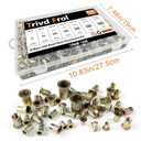 Rivet Nut Tool Kit, 830pcs SAE/Metric Rivet Nut Assortment Kit #6-32, #8-32, #10-24, 1/4-20, 5/16-18, 3/8-16, 1/2-13, w Galvanized Carbon Steel Flat Head Threaded Insert Nuts (SAE - 830pcs)