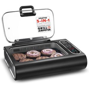 Gourmia Smokeless Indoor Grill & Air Fryer raclette grill with Smoke Extracting Technology for indoor grill Extra-Large Nonstick Cooking electric grill indoor Korean BBQ Style 6 Quart FoodStation