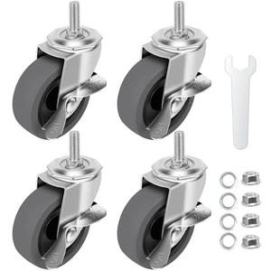 WHARSTM Caster Wheels, 3" Locking Swivel Stem Casters Set of 4, 3/8"-16 x 1 (Screw Diameter 3/8", Length 1") Rubber Casters with 360 Degree No Noise Wheels for Furniture