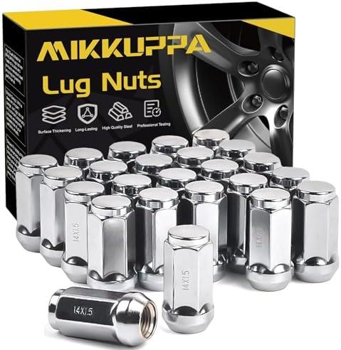MIKKUPPA M14x1.5 Lug Nuts - Replacement for Chevy Silverado 1500 Traverse Colorado Tahoe, GMC Sierra Savana Aftermarket Wheel, Chrome 24pcs Wide 23mm Closed End Bulge Acorn One-Piece Tire Lug Nut