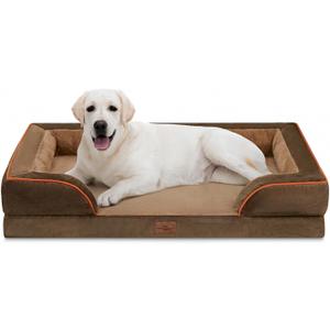 Comfort Expression Orthopedic Dog Bed for Extra Large Dogs 45x35 Inch, Waterproof Supportive Egg Crate Foam XL Pet Bed with Removable Bolsters, Dog Couch with Washable Cover & Non-Slip Bottom, Brown