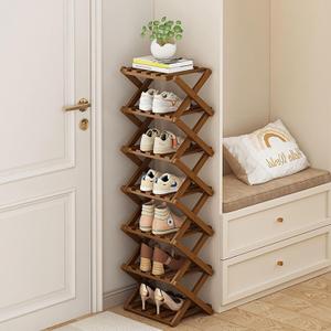 YYW Shoe Rack, Foldable Bamboo Shoes Shelf, Freestanding Shoe Storage Organiser for Entryway, Hallway, Bedroom, Closet (Brown, 7 Layers)