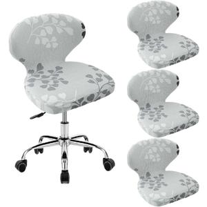 Stretch Bar Stool Covers With Round BackSet Of 4/2 Counter Stool CoverDrafting Chair CoverRolling Swivel Salon Stool Cover With Back, Curved Round Back Bar Stool Slipcovers For Drafting Tattoo(Gray (Grey)