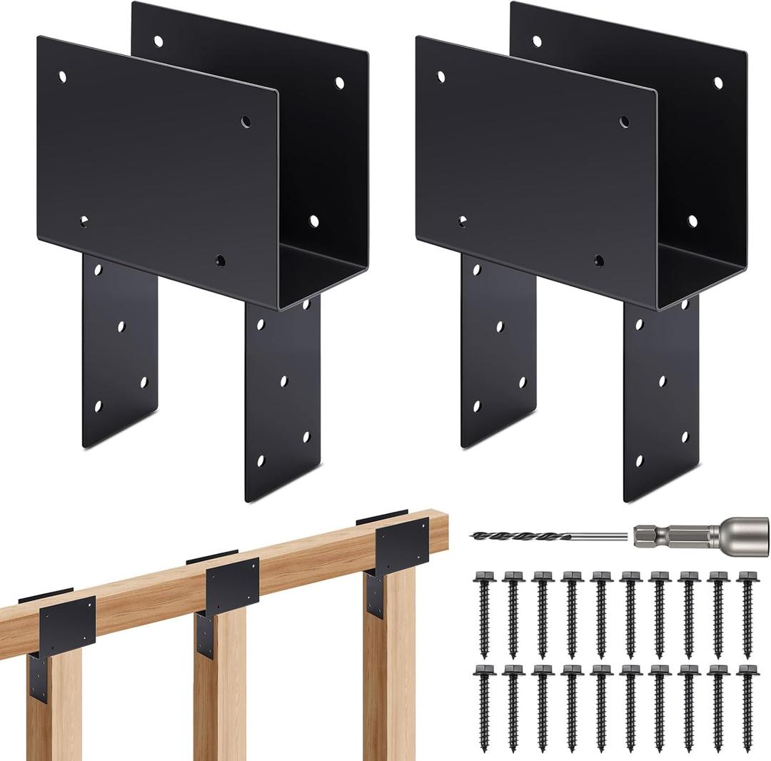 Zonon 2pcs 6"x6" (Actual 5.5"x5.5") Post Cap Tie Bracket Stainless Steel Beam Support Bracket for Pergola, Gazebos, Patio Decks, Porches, Etc, Dark Gray