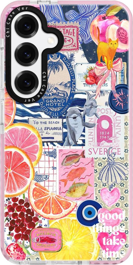 for Samsung Galaxy S23 CaseY2K Citrus Coastal Vintage Style Military-Grade Drop Protection TPU Camera Protection for Women Girls (BuleArt)