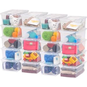 IRIS USA 20-Pack Storage Bins with Lids, 6 Quart, Shoe Boxes Clear Stackable Containers Organize Shoes Closet Shelves, Classroom Organization Teacher Tools, Game Storage - BPA-Free Plastic