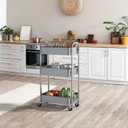 MAX Houser 3-Tier Rolling Utility Cart with Caster Wheels,Easy Assembly, for Kitchen, Bathroom (Silvery-Grey), 12"D x 17.15"W x 31"H