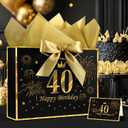 2 x YoungTree 40th Birthday Gift Bag with Tissue Papers and 1 Greeting Card Ribbon,Portable Paper Gift Bags with Handles,Black Gold Present Bags for 40th Birthday Decorations Supplies 12.6" x 9.8" x 4.3"